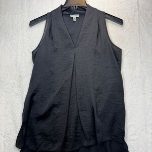 Grey & Gray Sleeveless Blouse Womens Size Small Black Satin Goth Classic
